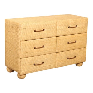 Vintage Woven Wicker Six-Drawer Dresser For Sale
