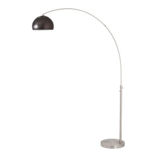 1960s Nova of California Morelli Float Floor Lamp - Mid Century Modern, Satin Nickel Steel, Black Nickel Shade, Dimmer Switch For Sale