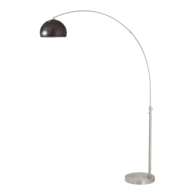 1960s Nova of California Morelli Float Floor Lamp - Mid Century Modern, Satin Nickel Steel, Black Nickel Shade, Dimmer Switch For Sale