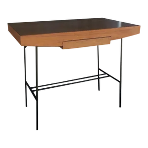 Vintage 1950s Walnut and Architectural Rod Iron Writing Desk Styled After Luther Conover