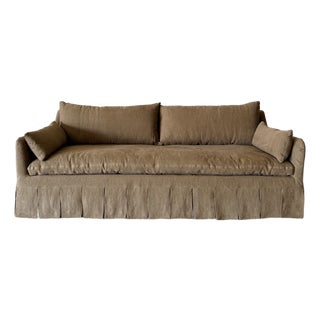 Parisian Sofa Slip Covered in Belgian Spice Linen For Sale