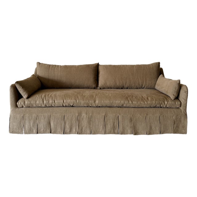 Parisian Sofa Slip Covered in Belgian Spice Linen For Sale