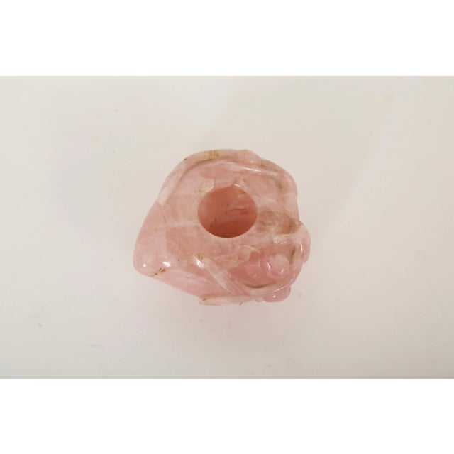 Early 20th Century Hand Carved Chinese Rose Quartz Brush Washer on Custom Stand For Sale - Image 5 of 7