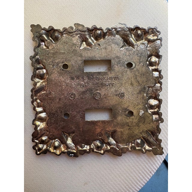 Brass Vintage American Tack 1967 Brass Casted Floral Light Switch Covers, Gold Switch Plate For Sale - Image 8 of 9