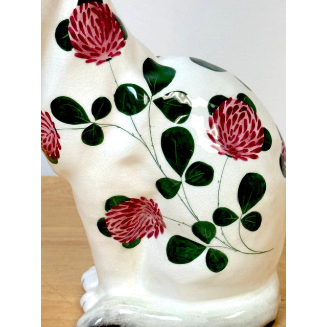 Wemyss Ware/Plichta Pottery Cat with Chrysanthemum Decoration and Glass Eyes For Sale In West Palm - Image 6 of 8