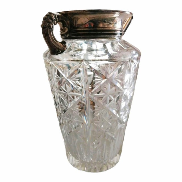 Silver Cut Glass and Silver Metal Pitcher For Sale - Image 8 of 8