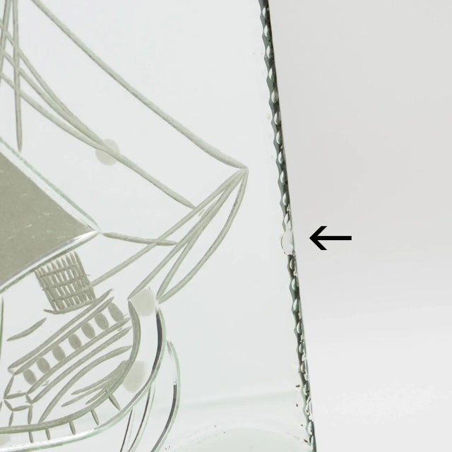 Mirror Picture Frame With Sailing Boat Etching, France 1940s For Sale - Image 11 of 13