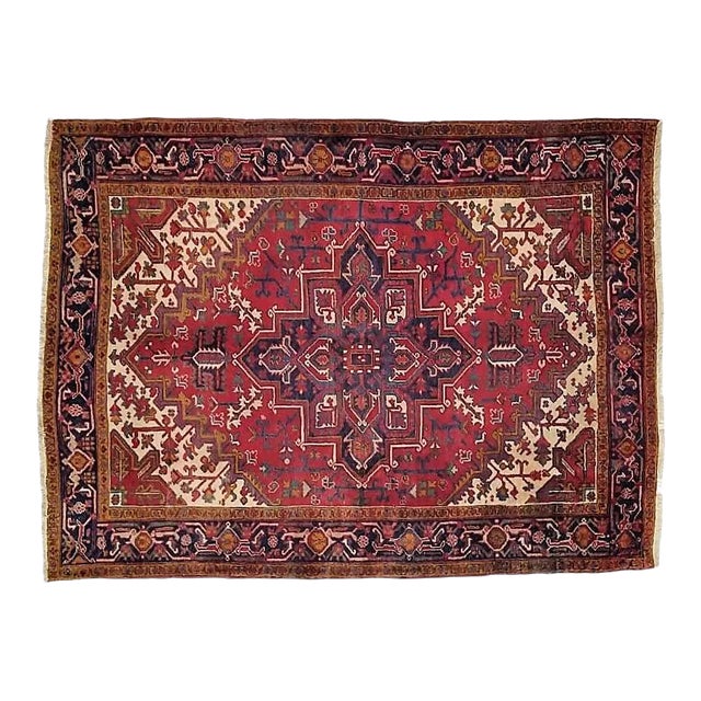 1960s Vintage Vintage Persian Heriz Rug - 6'5" X 9'5" For Sale