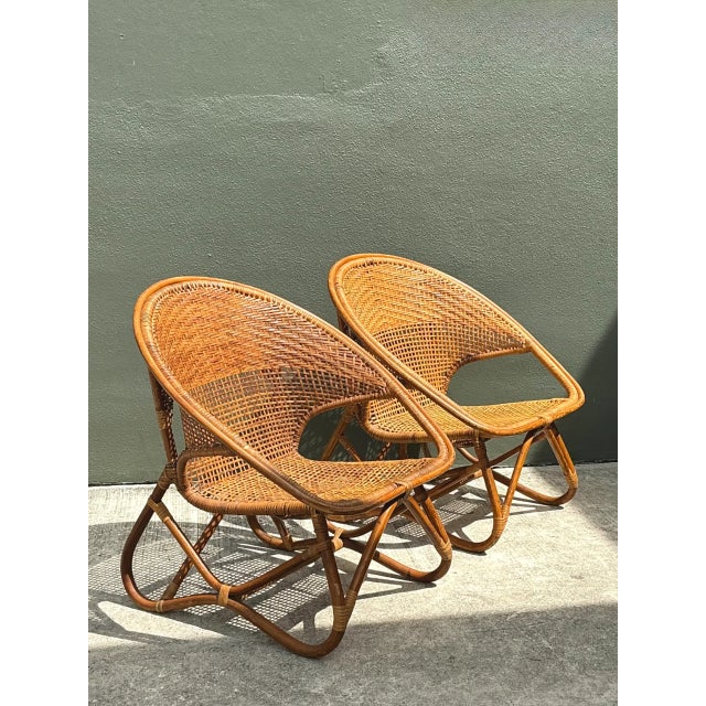 Vintage Woven Rattan Lounge Chairs - Pair For Sale - Image 9 of 12