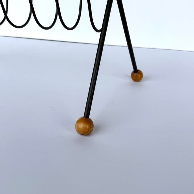 Mid 20th Century Tony Paul Magazine Rack Wrought Iron Wood Ball Feet For Sale - Image 5 of 12