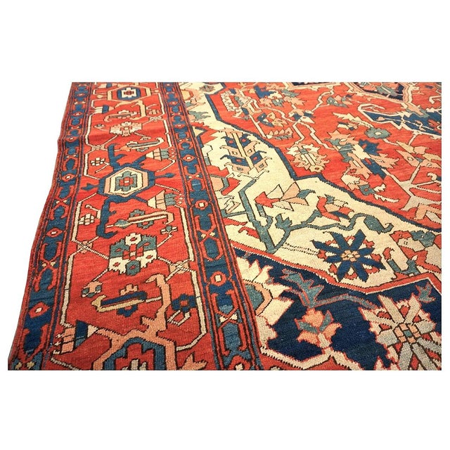 Antique Persian Serapi 10x15 Rust & Navy Handmade Area Rug #1140796 For Sale In Houston - Image 6 of 14