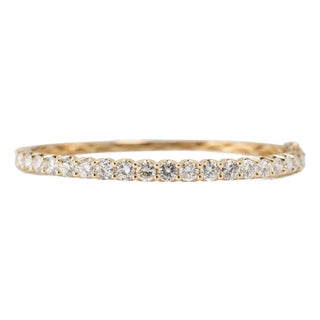18k Yellow Gold 3.80ctw Diamond Half Eternity Hinged Bangle Bracelet For Sale
