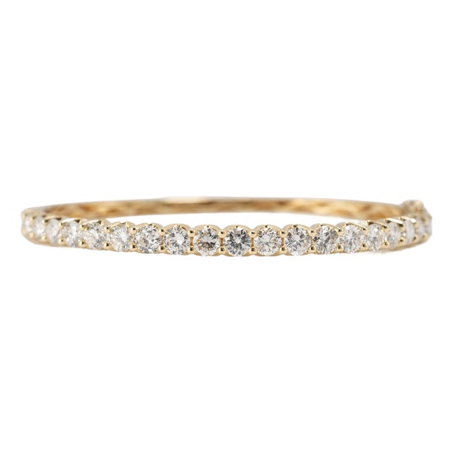 18k Yellow Gold 3.80ctw Diamond Half Eternity Hinged Bangle Bracelet For Sale