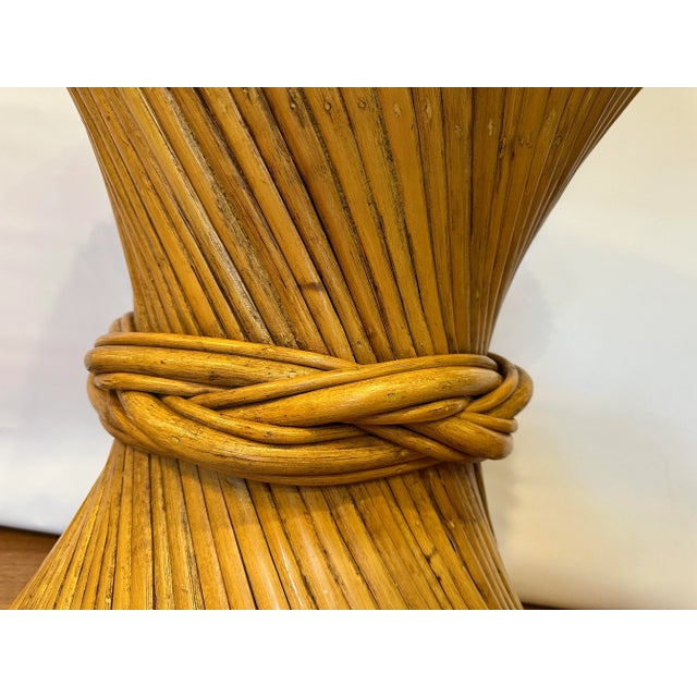 Wood Large 1970s Rattan Sheaf-of-Wheat Pedestal Table Attributed to McGuire For Sale - Image 7 of 7