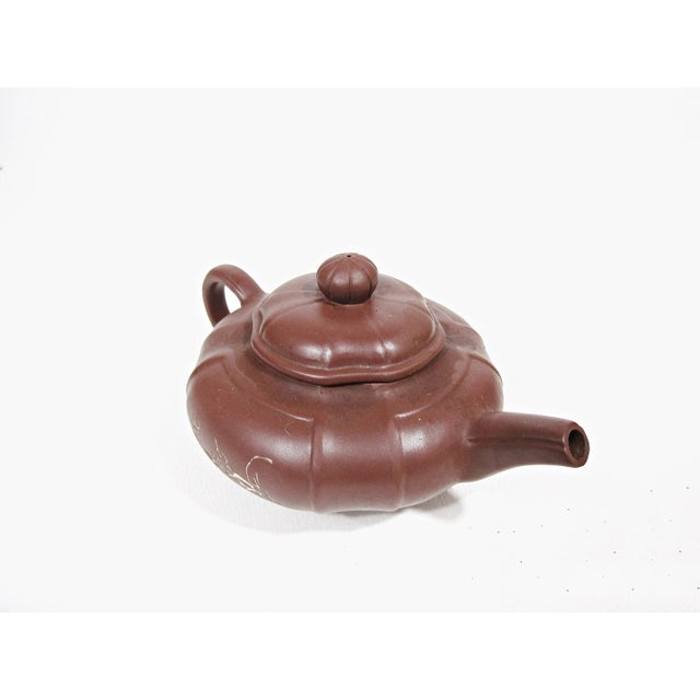 Chinese Vintage Chinese Yixing Zisha Zen Teapot With Plum Blossom Motif For Sale - Image 3 of 10