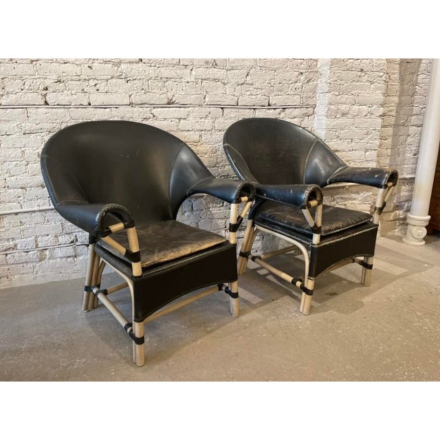 Mid-Century Modern 1970s Vintage Antonio Budji Layug Bamboo and Leather Chairs - A Pair For Sale - Image 3 of 10
