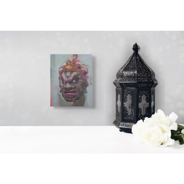 Early 21st Century Dragon King by Elena Burykina | Oil on panel Mask of a fierce dragon king with ornate details. For Sale - Image 5 of 5