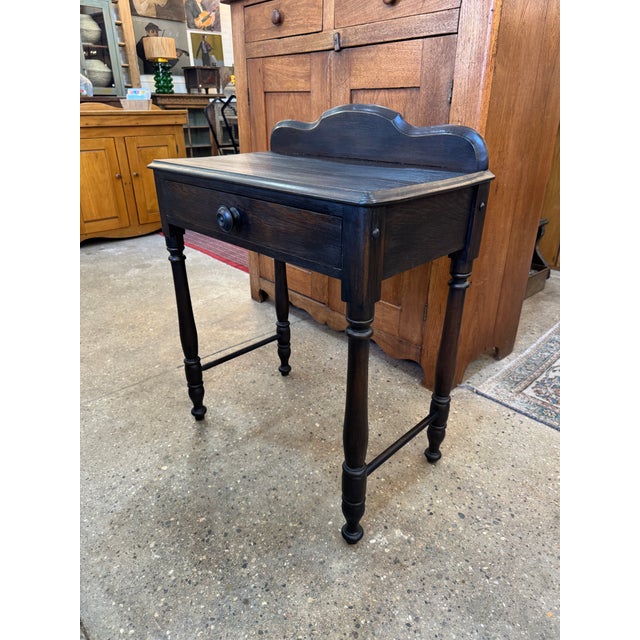 Vintage Ebonized Wood Side Table With Drawer & Gallery Back For Sale - Image 4 of 11