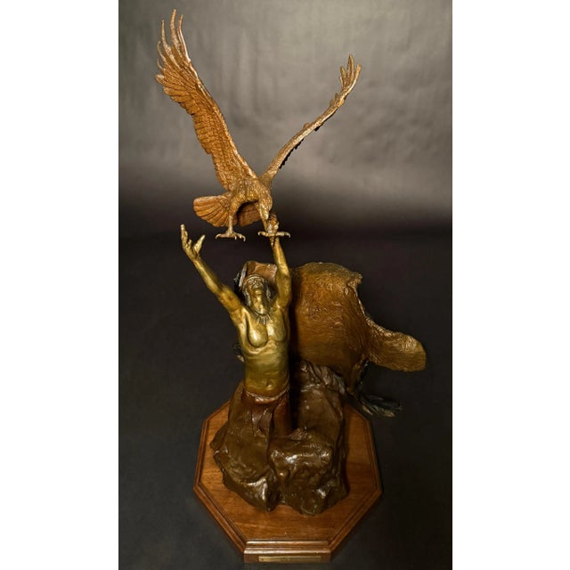 1980s Bronze Sculpture "The Spirit (Eagle Catcher)" By Wally Shoop For Sale In New York - Image 6 of 9