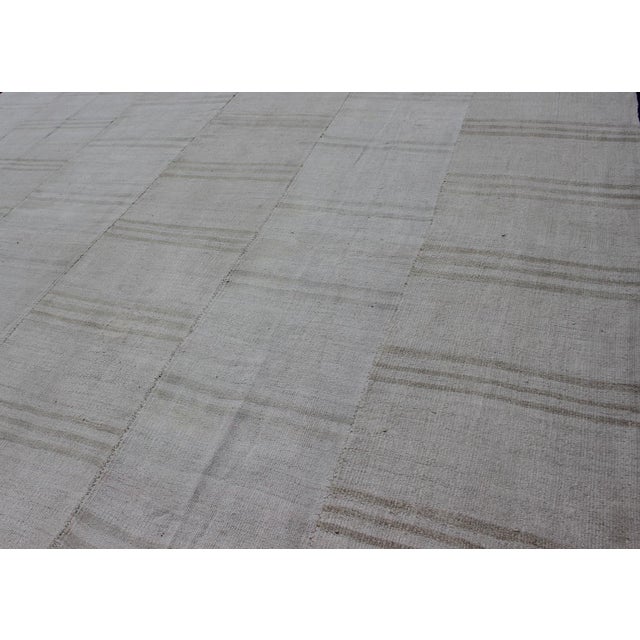 White Square Vintage Paneled Flat-Weave With Modern Design in White and Neutral Tones For Sale - Image 8 of 13