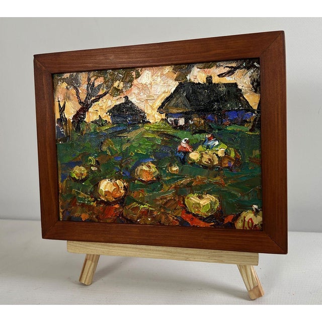 "№AAA4687 The oil painting on canvas titled ""Autumn Vegetable Gardens"" is a rich and atmospheric depiction of rural life...