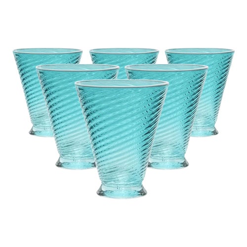 Celerie Kemble Glassware for Chairish Footed Twist Glasses in Dark Aqua with Celadon Rim, Set of 6