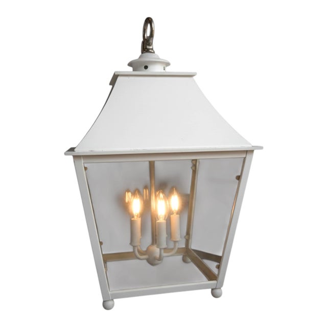 Urban Electric Brand Custom White Lantern With Clear Glass and Yellow Interior For Sale - Image 4 of 12