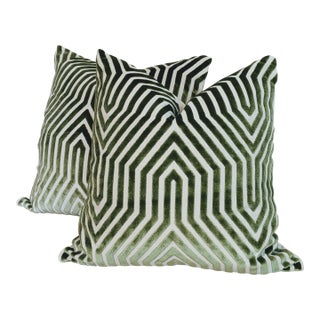 Schumacher Vanderbilt Velvet 22" Pillows in Lettuce Green For Sale