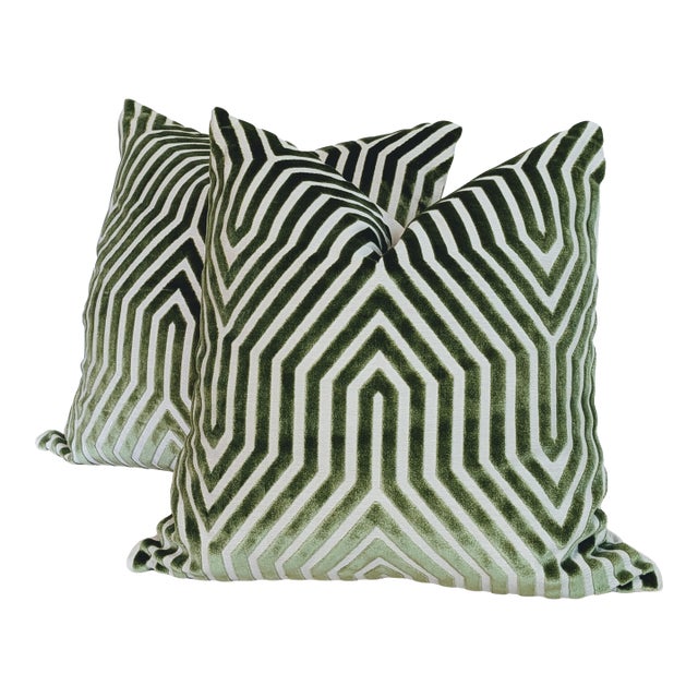 Schumacher Vanderbilt Velvet 22" Pillows in Lettuce Green For Sale