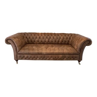 1970s English Tufted Leather Chesterfield Sofa For Sale