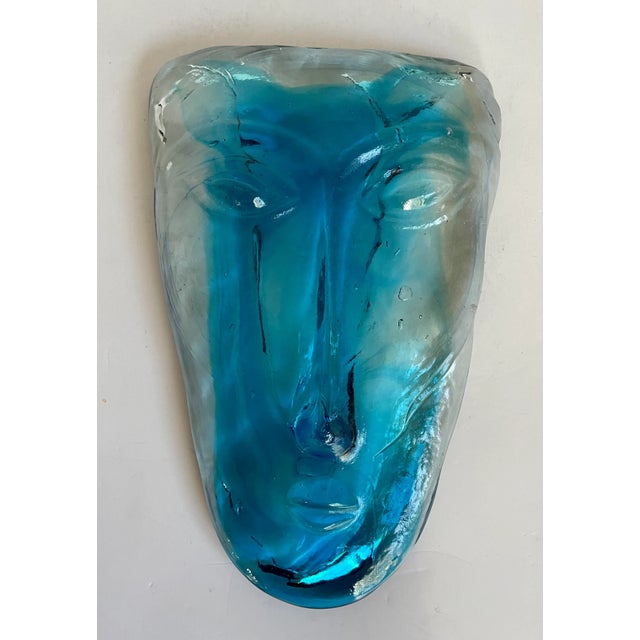 Vintage Art Glass Blue Face Mask Paperweight For Sale - Image 10 of 10