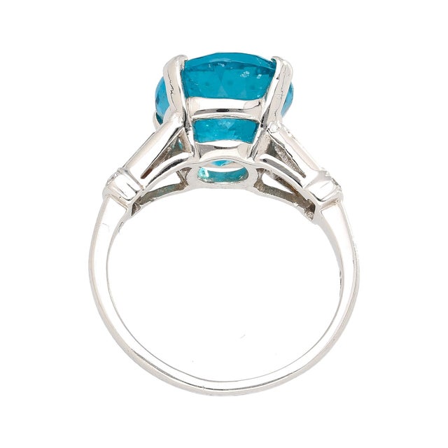 Art Deco 5.87 Carat Apatite and Diamond Platinum Cocktail Ring Size 6 For Sale - Image 3 of 6