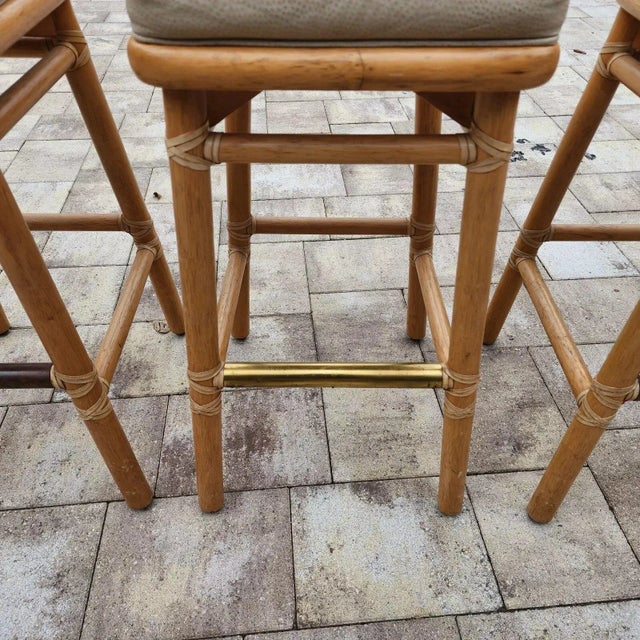 Beige McGuire Bamboo Bar Stools With Leather Seats, 1970s Bohemian Style For Sale - Image 8 of 12