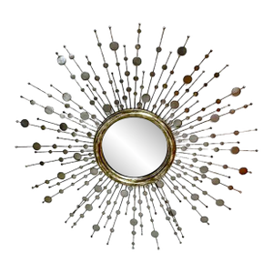 Vintage Stainless Steel & Wood Starburst Mirror