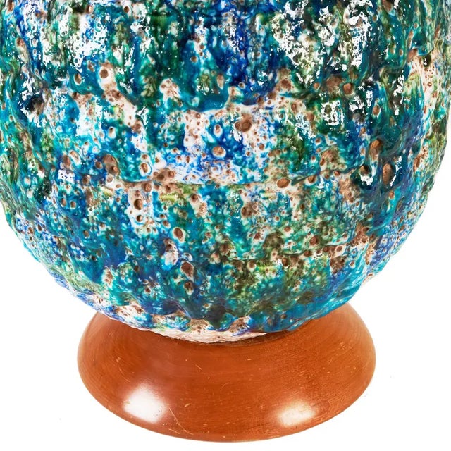 Large Mid-Century Ceramic Lava Round Body Table Lamp For Sale - Image 4 of 9