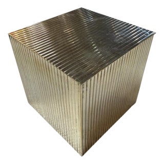 Vintage Ribbed Brass Storage Box With Hinged Lid For Sale