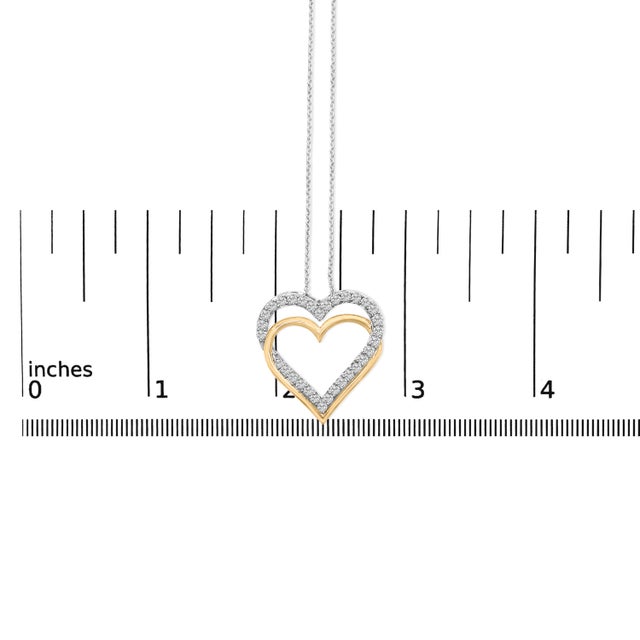 Early 21st Century 14K Yellow Gold Plated Sterling Silver 1.00 Cttw Diamond Double Heart Pendant Necklace For Sale - Image 5 of 5