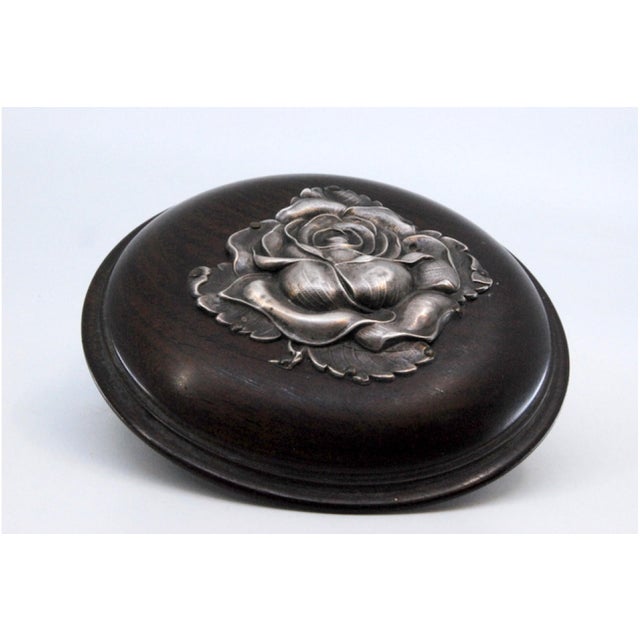 Wooden Jewelry Box with Silver Application and Flower-Shaped Lid For Sale - Image 9 of 11