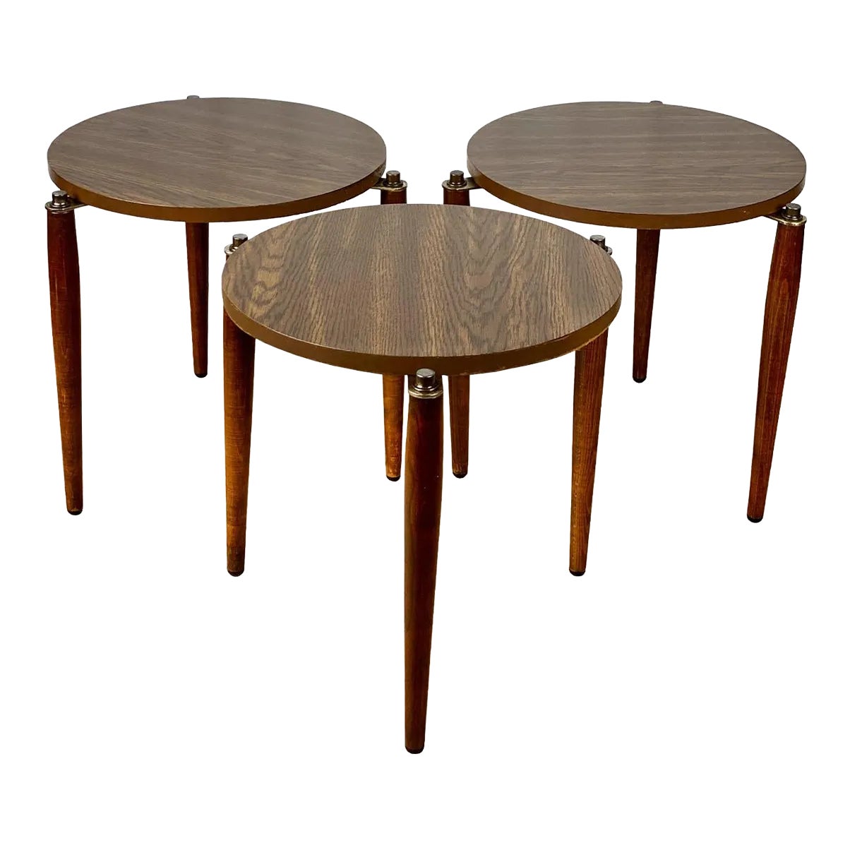 Mid-Century Atomic Walnut Stacking Round Side Tables - Set of 3 | Chairish