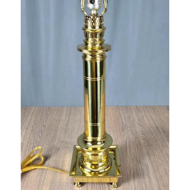 Traditional 1990s Frederick Cooper Brass Faux Lantern Column Footed Table Lamp For Sale - Image 3 of 17