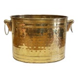 Vintage Oval Hammered Brass Planter With Handles For Sale