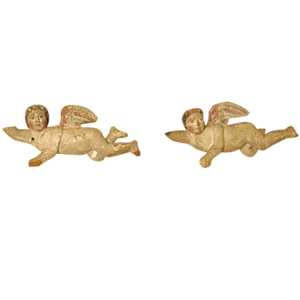 Dutch Artist, Polychrome Carved Putti or Cherubs, 17th Century, Wood & Paint, Set of 2