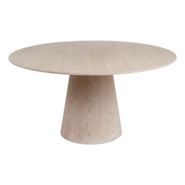 Matthew Izzo Home - Hamilton 59" Round Cerused Oak Pedestal Dining Table For Sale