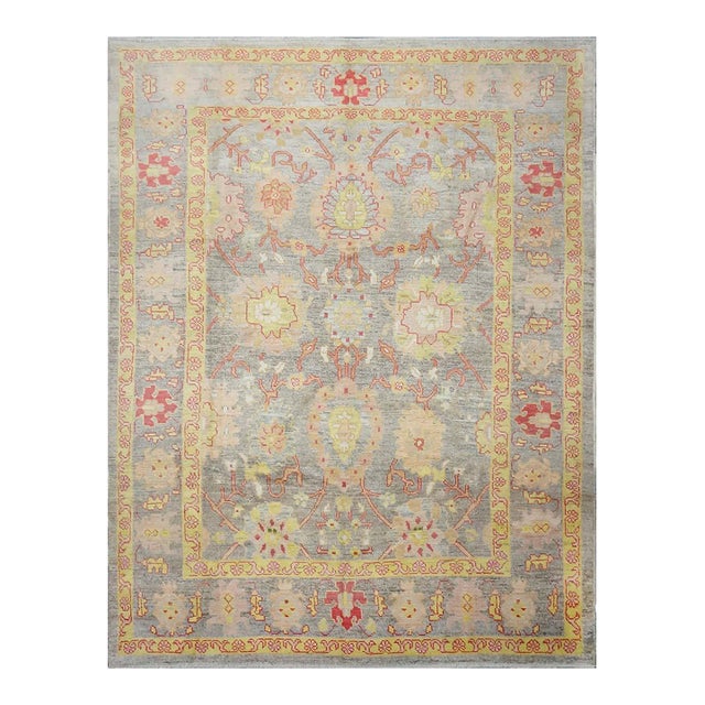 Turkish Oushak Master 8x10 Grey, Red, & Yellow Handmade Area Rug #1143973 For Sale