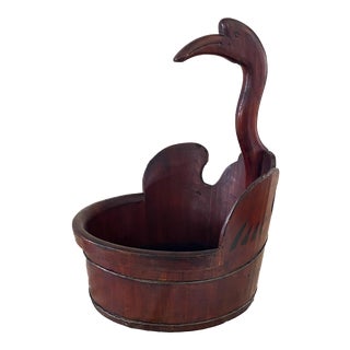 Large Vintage Chinoiserie Wooden Duck Basket For Sale