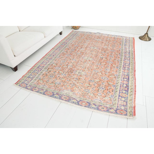 Turkish Geometric Vintage Oushak Area Rug For Sale - Image 3 of 10