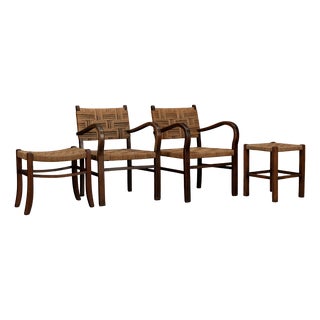 Set of Scandinavian Chair and Ottoman attributed to Axel Larsson for Bodafors, Sweden, 1930s, Set of 4 For Sale