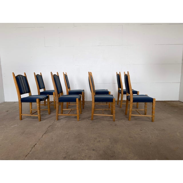 Mid-Century Modern Brutalist Oak Dining Chairs in the style of Henning Kjærnulf, 1960s, Set of 8 For Sale - Image 6 of 11
