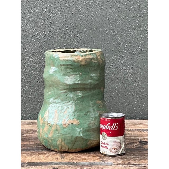 Vintage Green Glazed Ceramic Vase For Sale - Image 11 of 12