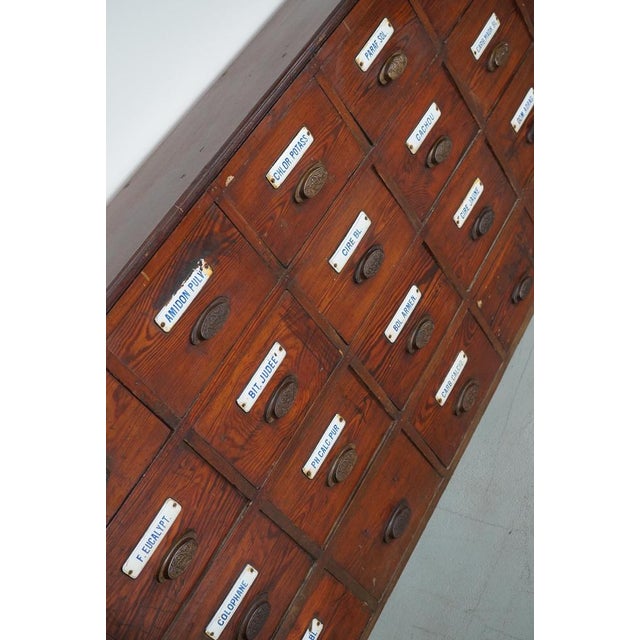Large Belgian Pitch Pine Apothecary Cabinet with Enamel Shields, 1900s For Sale - Image 18 of 18